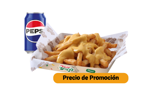 Papas fritas con queso mas soda